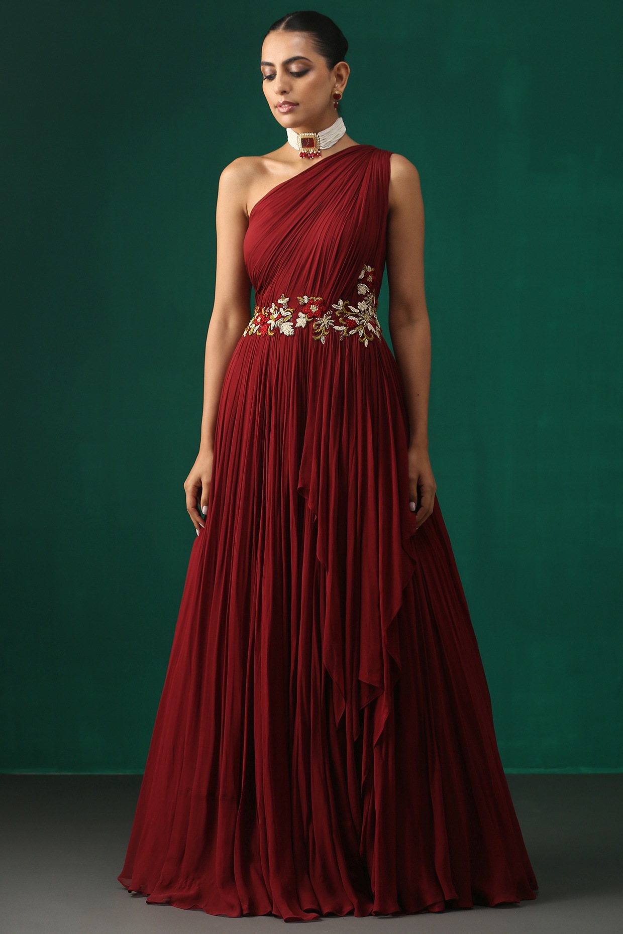 Maroon Embroidered Kaftan Gown | Kaftan gown, Gowns, Chic maxi dresses